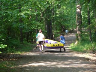 Carrying raft to the river