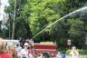The fire truck sprays water