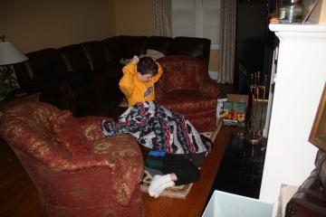 The fireplace provides heat